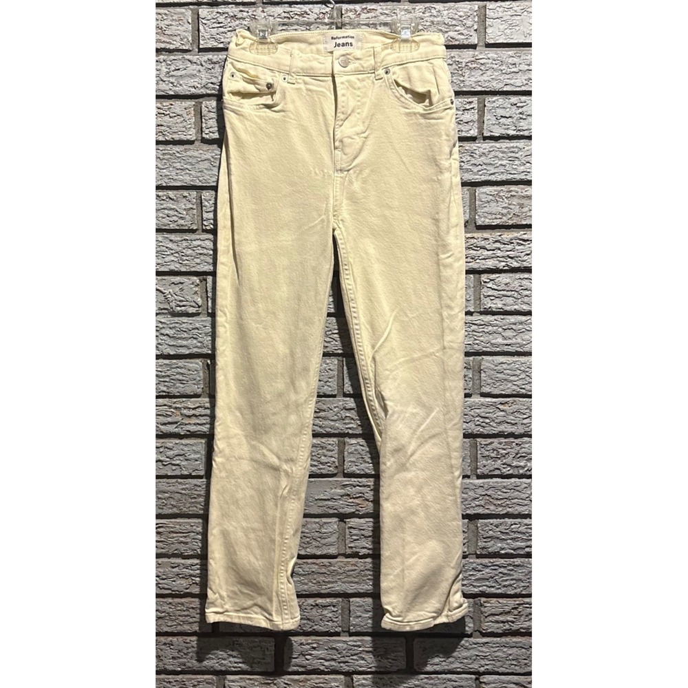 Reformation Jeans Womens Ivory High Rise Straight Leg Denim Pants Cream Size 25